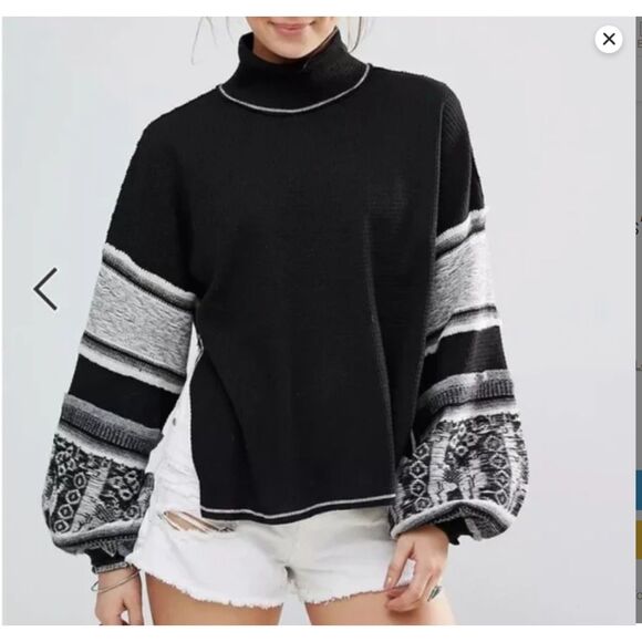 Free People Northern Lights Embroidered Sweater Black Thermal Small - Picture 1 of 8